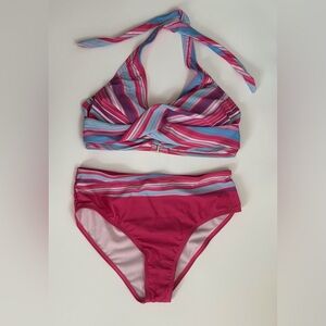 Womens Bikini, Size Small, Pink With Pink, Blue and White Stripes, NWOT